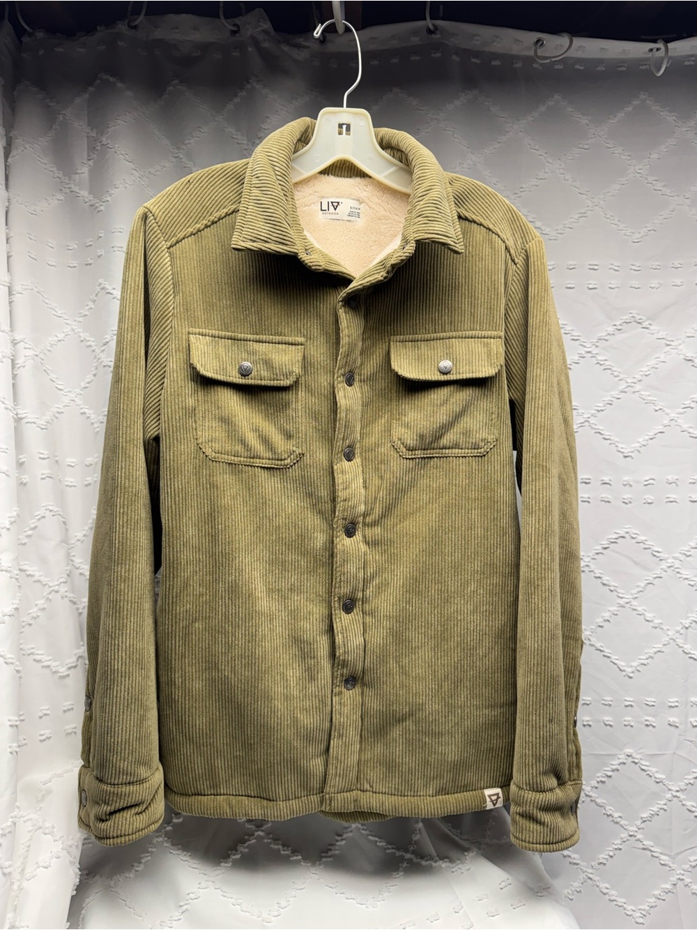 Liv Outdoor Green Sherpa Lined Corduroy Shacket Womens Size Small